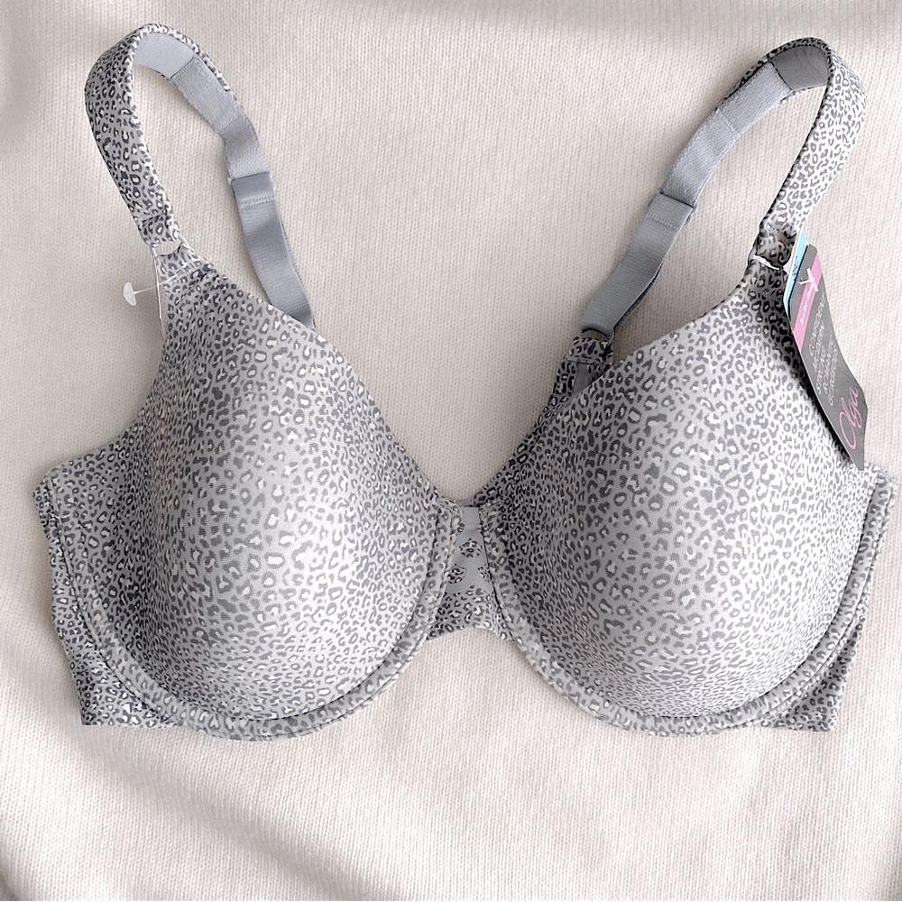 OLGA SMOOTH COMFORT LEOPARD PRINT FULL COVERAGE UNDERWIRE T-SHIRT BRA Gray 38C